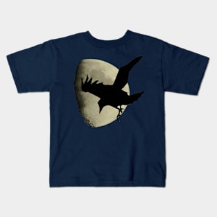 Half Moon With Flying Raven Crow Silhouette Kids T-Shirt